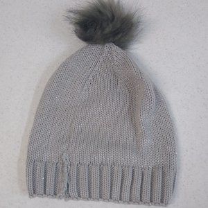 Serra Women's Beanie One Size Knit Gray w/ Faux Fur Pom Pom - Gray FAST SHIPPING